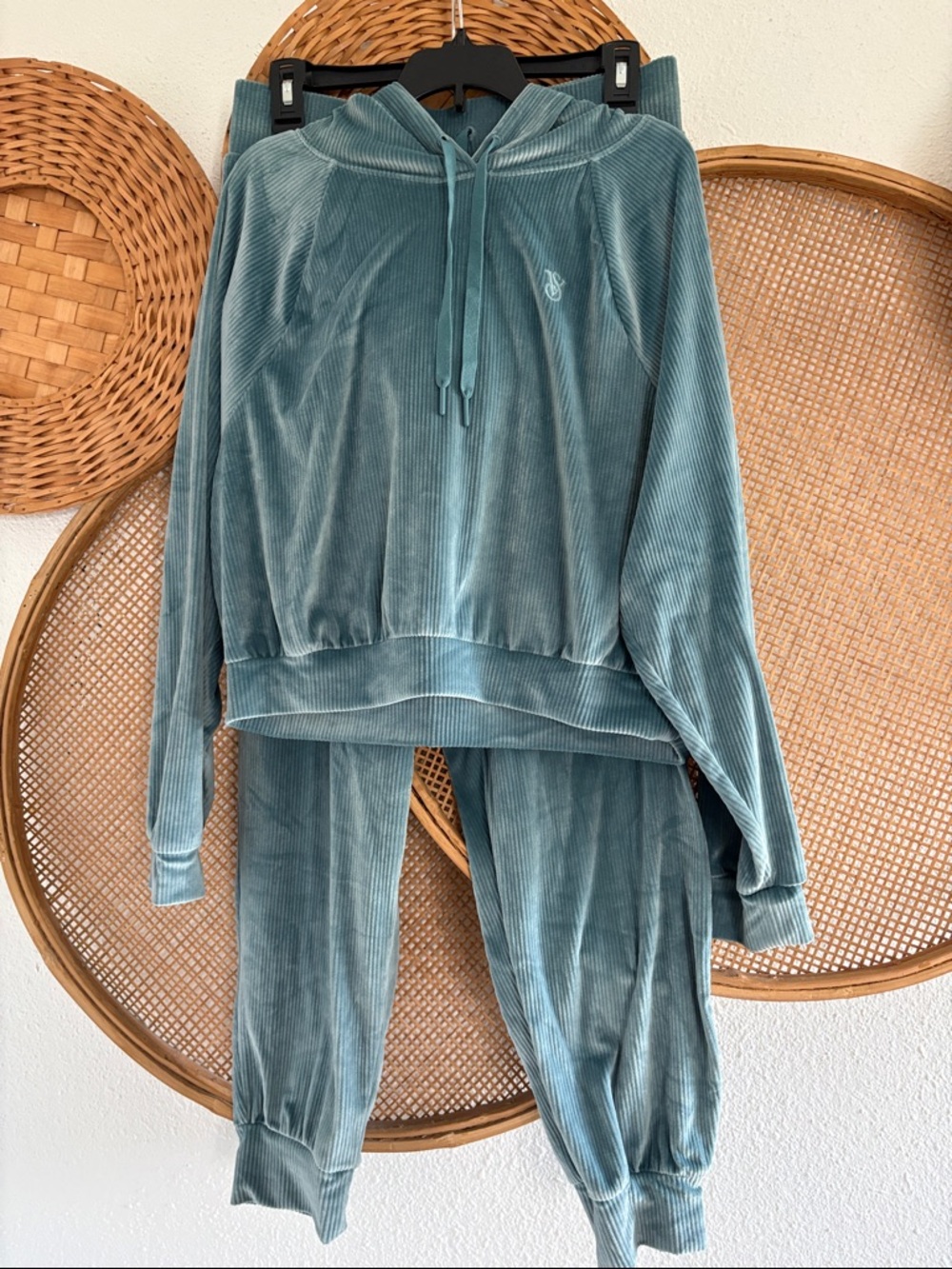 Victorias Secret Teal Velour Corduroy Hoodie & Jogger Set size medium
